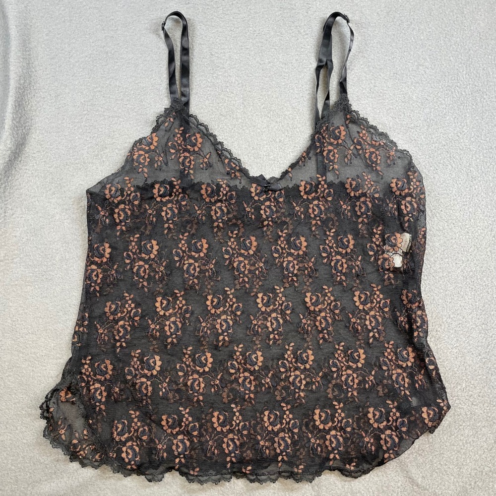 Blush Lace Cami Top Floral Lingerie Sexy Black &‎ Bronze Accents Size L